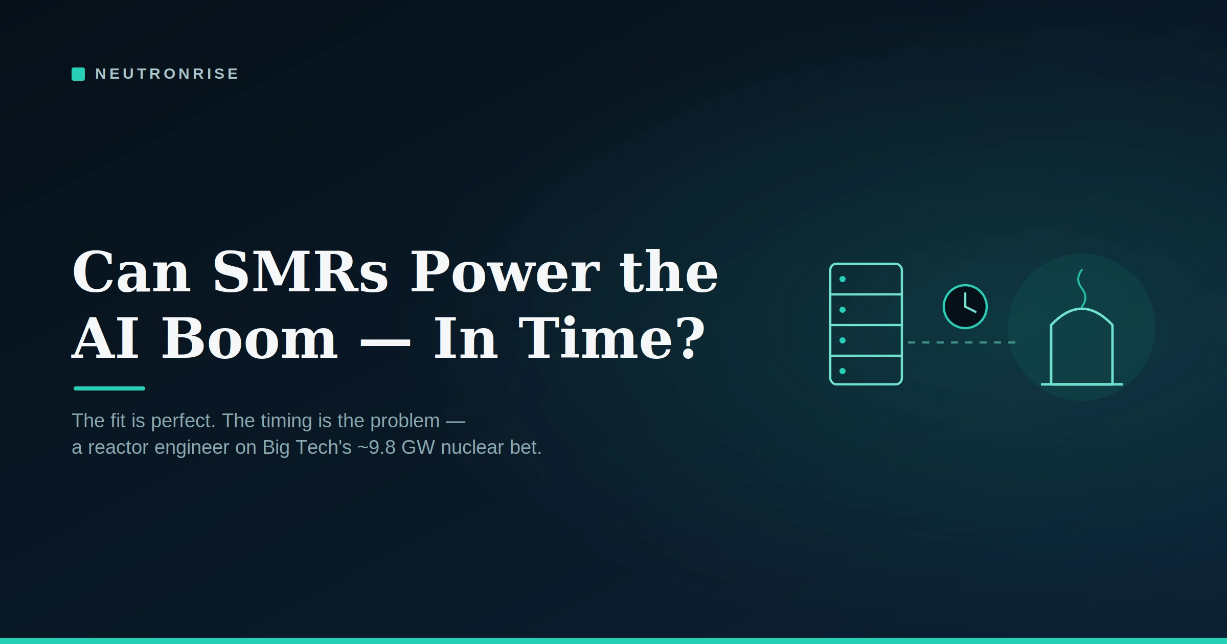 NeutronRise feature image — Can SMRs power the AI boom in time? Data center, a timing gap, and a small modular reactor.