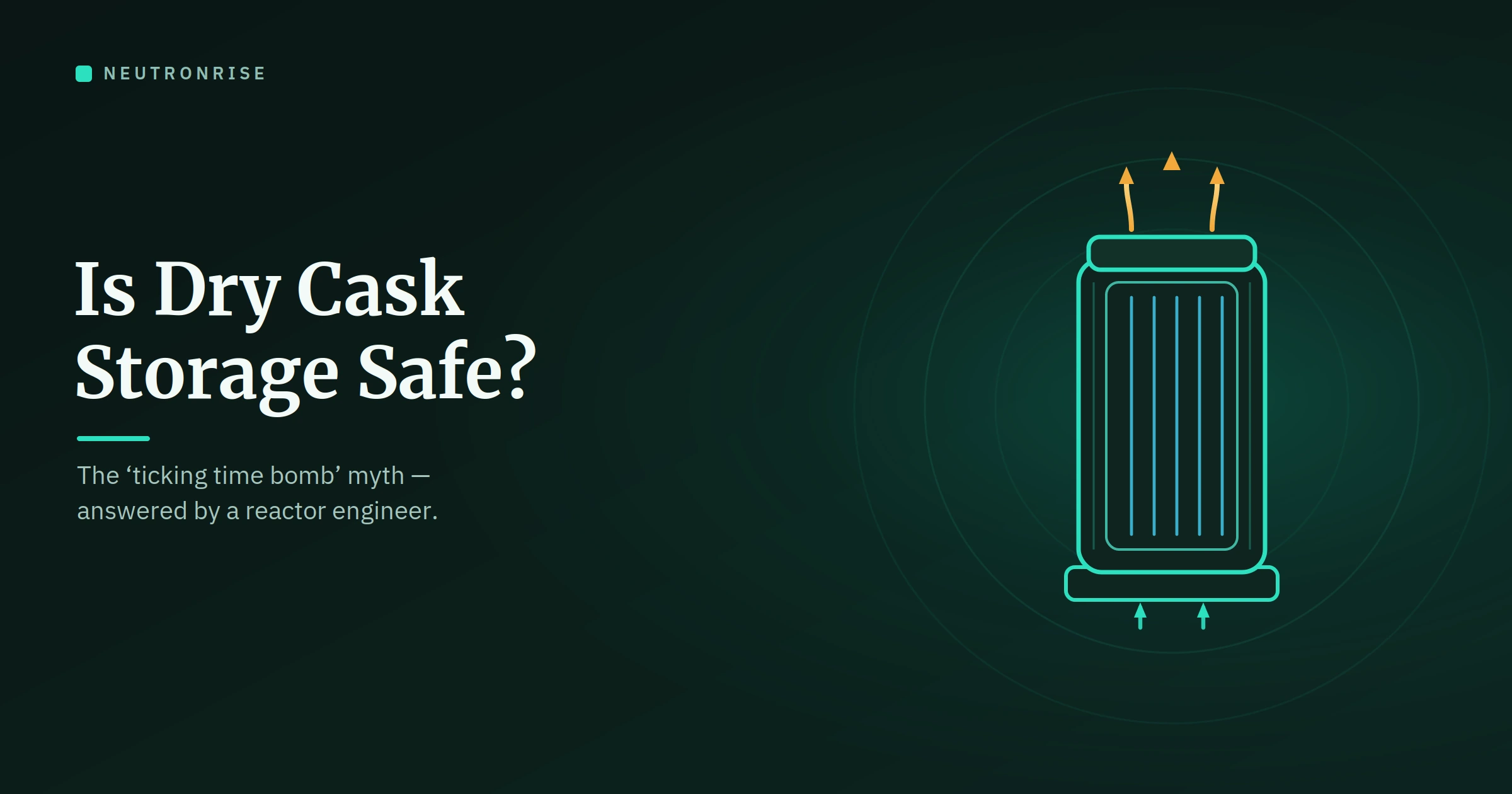 NeutronRise featured image for a reactor engineer's guide to dry cask storage safety, showing a dry storage cask with passive air-convection cooling.