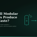 Do small modular reactors produce more waste — NeutronRise illustration of a small reactor leaking neutrons into a row of nuclear waste storage casks