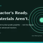 Dark teal NeutronRise featured graphic for an article on advanced-reactor materials. A mint line-art cross-section of a TRISO fuel particle, with concentric coating layers around a glowing central kernel, sits beside the headline “The Reactor’s Ready. The Materials Aren’t.” and the subtitle “Why TRISO fuel and nuclear-grade graphite — not the design — are the real limit on advanced reactors.”